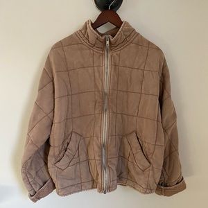 Free People Taupe Quilted Bomber Jacket